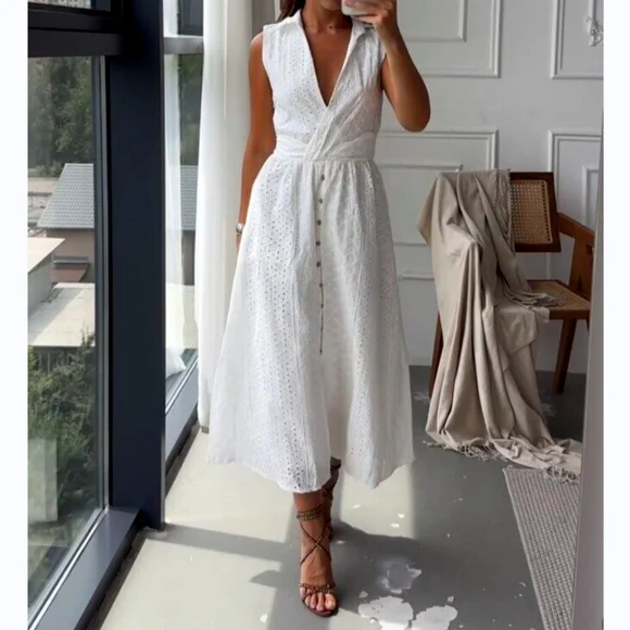 ZARA Openwork Embroidered Eyelet Midi Dress NWT 3017/653 - Picture 1 of 9